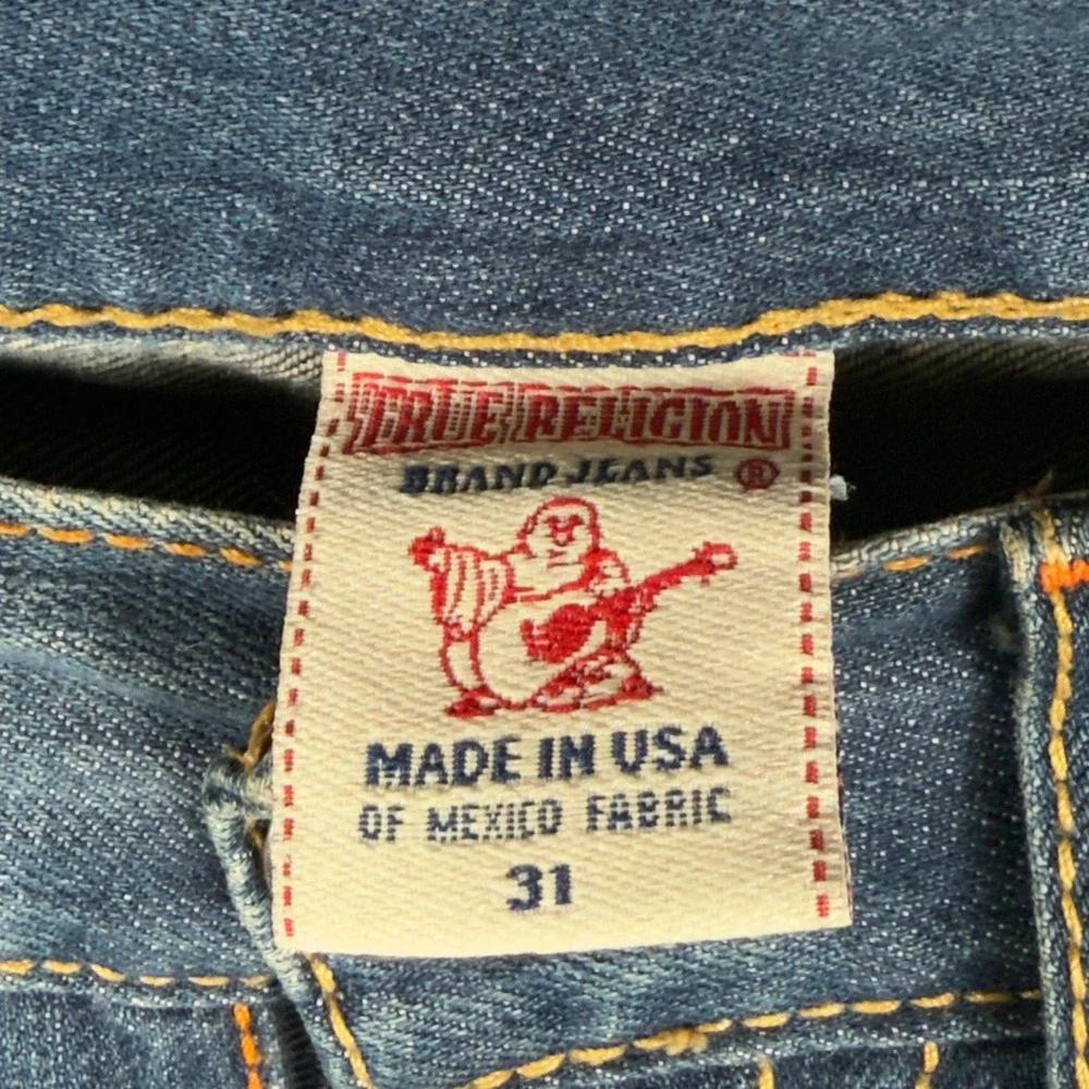 True Religion Bobby Jeans Mens 31 Blue Distressed Straight Leg Denim Pants